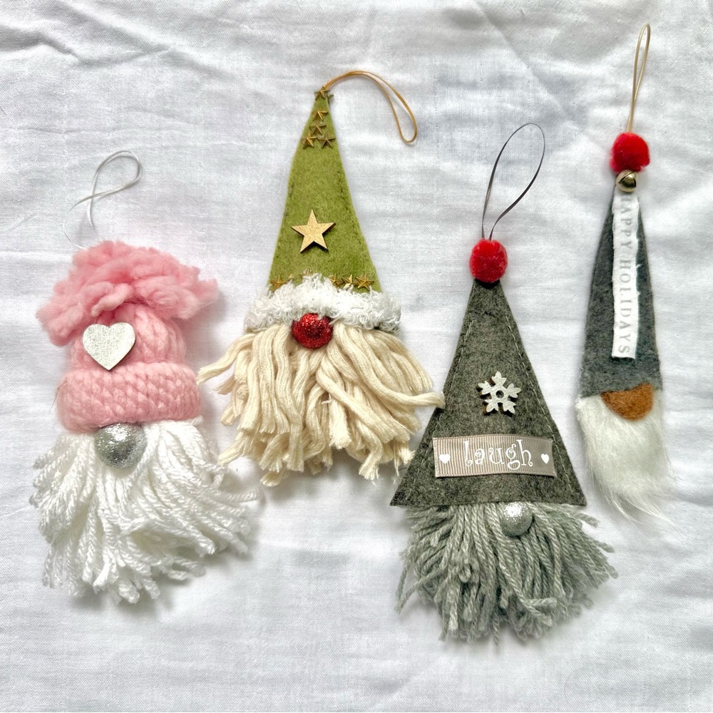 Festive Gnome Ornament Set of 4 - Pink, Green, Gray